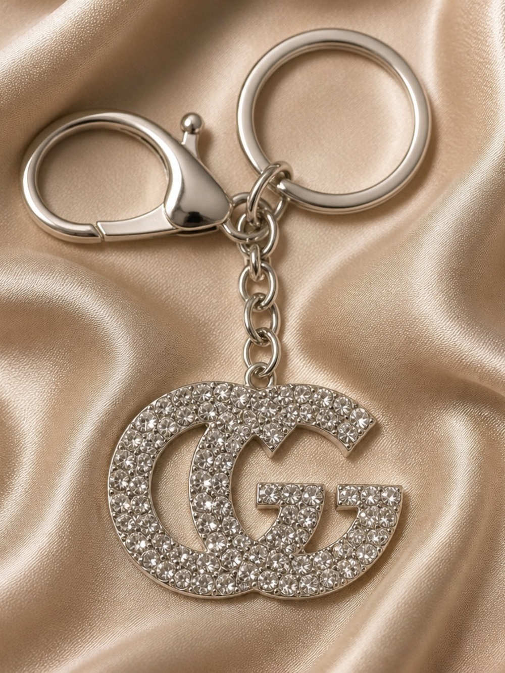 Silver Crystal Double-G Keychain
